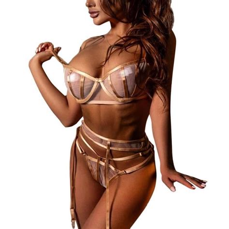 Lingerie sexy en dentelle exquise soutien gorge jarretière slips