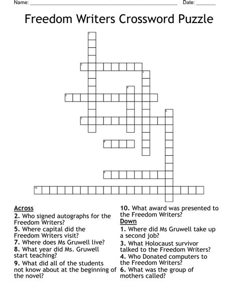 Freedom Writers Crossword Puzzle Wordmint