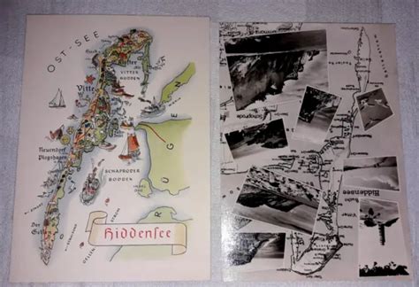 2 ALTE DDR AK Insel HIDDENSEE Landkarte Und Inselansicht Nicht