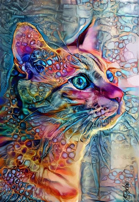 Tenshi Cat Mix Media On Panel X Digital Arts By L Roche Artmajeur