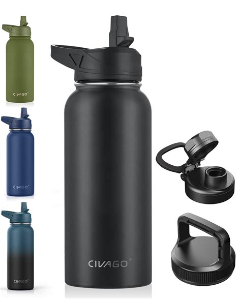 CIVAGO 32 Oz Insulated Water Bottle With Straw Stainless Steel Sports