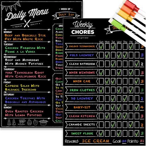 Buy Magnetic Dry Erase Chore Chart And Menu Board Set For Kitchen