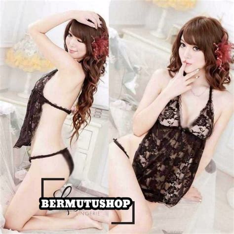 Jual Set Lingerie G String Mini Sexy Model Lace Eropa Hitam