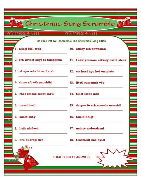 Christmas Song Scramble Free Printable - Free Printable A To Z