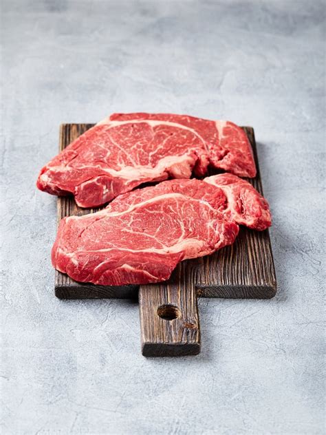 Two Fresh Raw Meat Prime Black Angus Beef Steaks Rib Eye Denver On