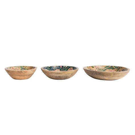 Creative Co Op Floral Enameled Mango Wood Bowls Kitchen Store And More