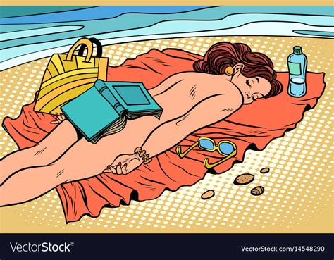 Naked Woman Sunbathing On The Beach Royalty Free Vector