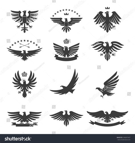 Eagle Silhouettes Bird Heraldic Symbols Icons Stock Vector 246697447