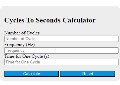 Cycles To Seconds Calculator - Calculator Academy