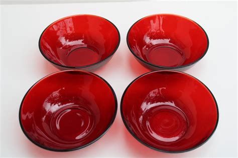 Vintage Royal Ruby Red Glass Salad Or Fruit Bowls Set Of Four Small Dishes