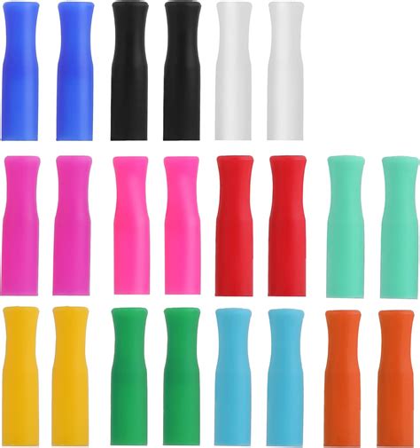 22 Pcs Reusable Silicone Straw Tips Multi Colored Food Grade Straws