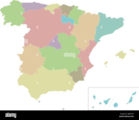 Mapa Vectorial En Blanco De Espa A Con Regiones Y Territorios Y