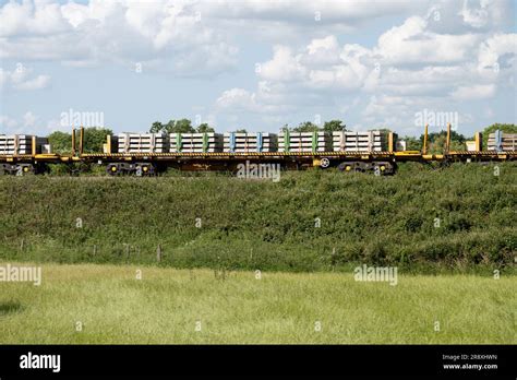 A Network Rail Train Carrying Concrete Railway Sleepers Warwickshire