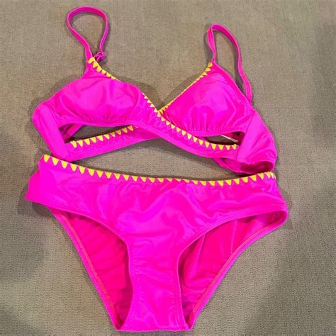Bikini Nation Swim Bikini Nation Pink Yellow Embroidered Bikini Set