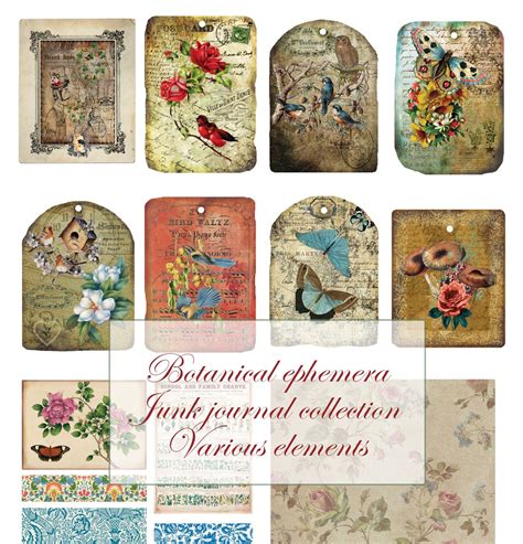 Vintage Botanical Ephemera Tags Borders And Elements Printable Junk