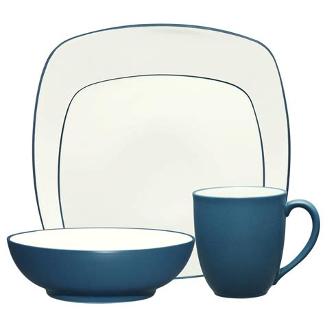 Noritake Colorwave 4 Piece Blue Square Dinnerware Set 8484 04p The Home Depot