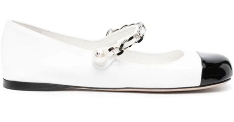 Miu Miu Two Tone Leather Ballerina Shoes In White Lyst