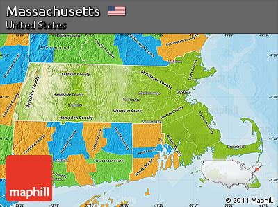 Free Physical Map of Massachusetts, political outside 