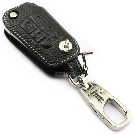 Black Color Genuine Leather Car Key Fob Cover Key Case Holder For GMC