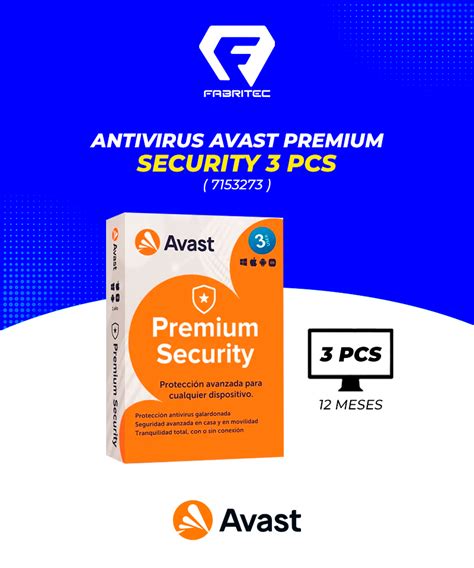 ANTIVIRUS AVAST PREMIUM SECURITY ( 7153273 ) 3 PCS | 12 MESES ...