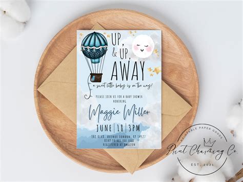 Editable Hot Air Balloon Baby Shower Invitation Digital Etsy