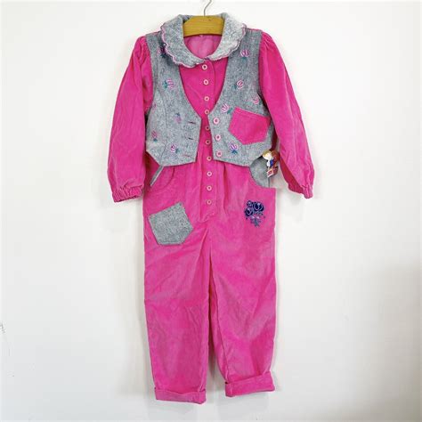 Vintage Happy Kids Girls Hot Pink Corduroy Overas Den Gem