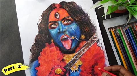 Maa Kali Drawing With Doms Colour Pencil Angry Kali Mata Drawing