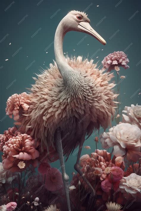 Premium Photo Ostrich In Flowers