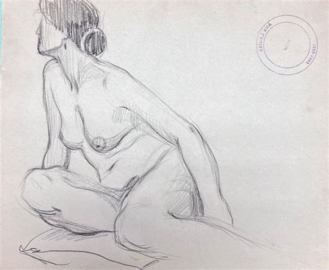 Louise Alix French Impressionist Posed Nude Female Figure Pencil