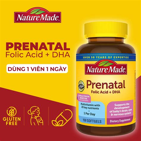 Vitamin Cho Bà Bầu Nature Made Prenatal Folic Acid Dha Giúp Bổ Sung Vitamin Và Khoáng Chất Cho