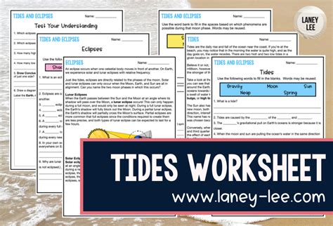 Ocean Tides Worksheet Using A Tide Chart Activity Flying Colors