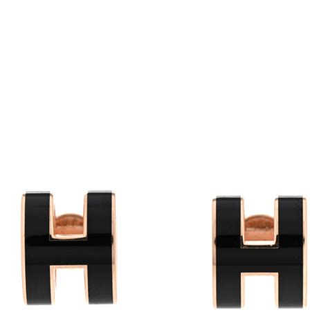 Hermes Rose Gold Lacquered Mini Pop H Earrings Black 1379060 Fashionphile