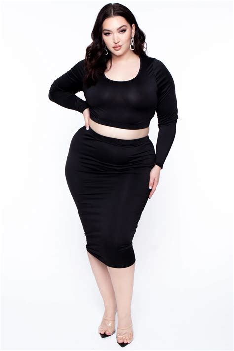 Plus Size Long Sleeve Matching Set Black Curvy Sense In 2024 Affordable Plus Size Clothing