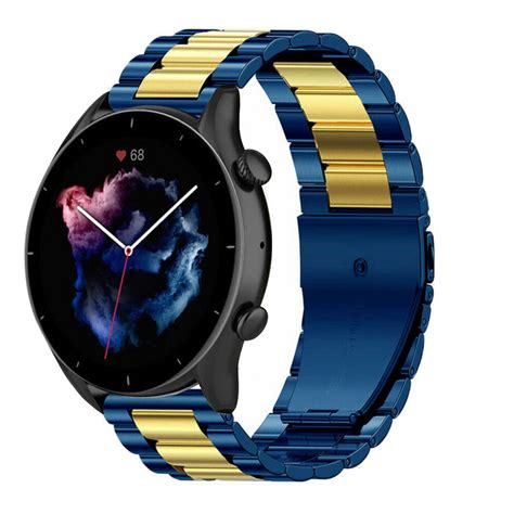 Amazfit Gtr Pro Stalen Band Blauw Goud Smartwatchbanden Nl