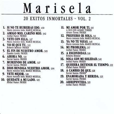 Car Tula Interior Frontal De Marisela Exitos Inmortales Volumen