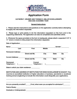 Fillable Online Bva Scholarship Application Form Fax Email Print