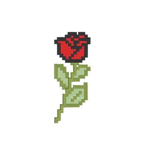 8 bit Retro Pixel Rose Embroidery File Etsy Arte píxeles minecraft