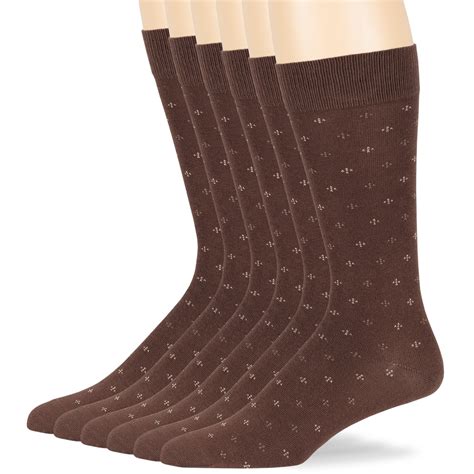 Mens Cotton Dotted Casual Dress Socks Brown Large 10 13 6 Pack