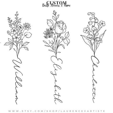 Custom Birth Month Flower Name Tattoo Design Floral Bouquet Etsy