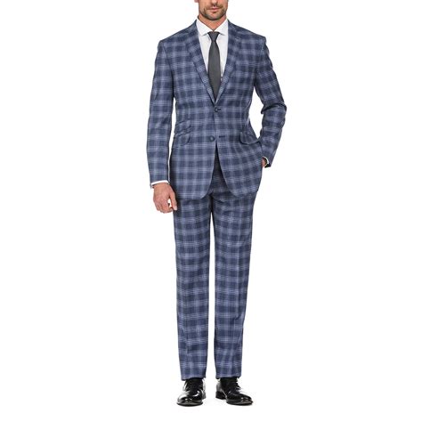 3 Piece Plaid Windowpane Slim Fit Suit Navy 36s English Laundry