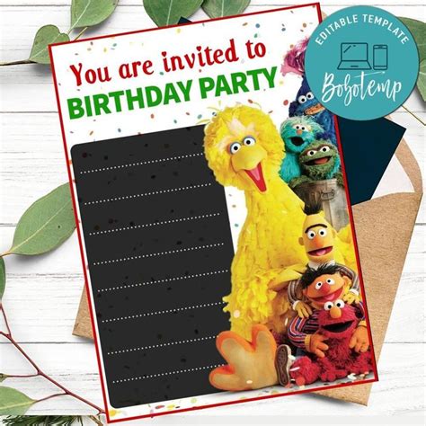 Sesame Street Fill In Blank Invitation Customizable Template Bobotemp