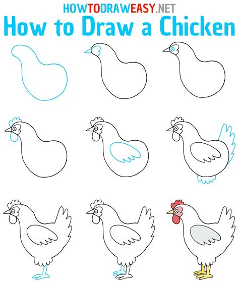 How To Draw A Chicken Step By Step Chicken Drawing Easy Drawings Drawings