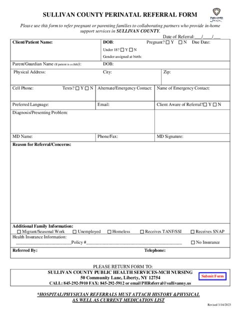 Fillable Online Sullivan County Perinatal Referral Form Fax Email Print