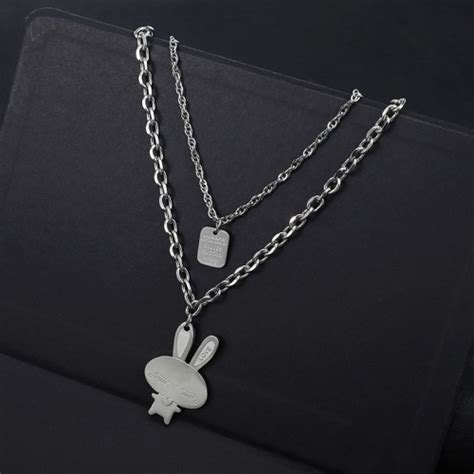 Titanium Steel Double Layer Necklace Hip Hop Rabbit Collarbone Chain