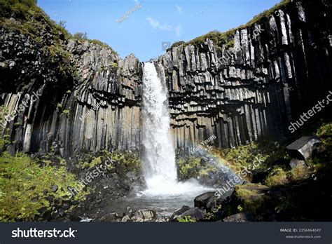 Hexagon Rock Waterfall Landscape Iceland Stock Photo 2256464047