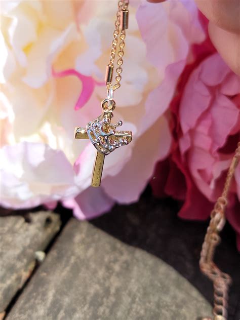 Gold Cross Necklace With Silver Crown | Etsy