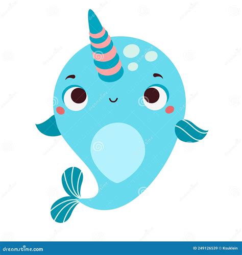 Cute Happy Narwhal Cartoon Sea Animal Character For Kids And Children