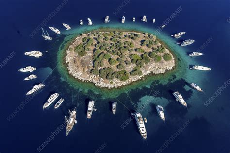 Aerial view of boats, Turkbuku, Bodrum, Turkey - Stock Image - F039 ...