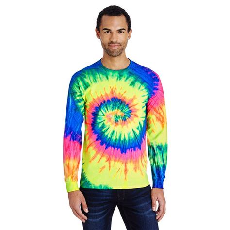 Tie Dye Adult 5 4 Oz 100 Cotton Long Sleeve T Shirt Neon Rainbow