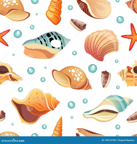 Sea Shells Seamless Pattern Summertime Design Element Can Be Used For